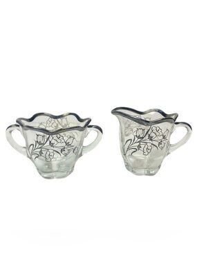 Vintage Duncan & Miller Canterbury Sugar & Creamer Set Floral Silver Rim